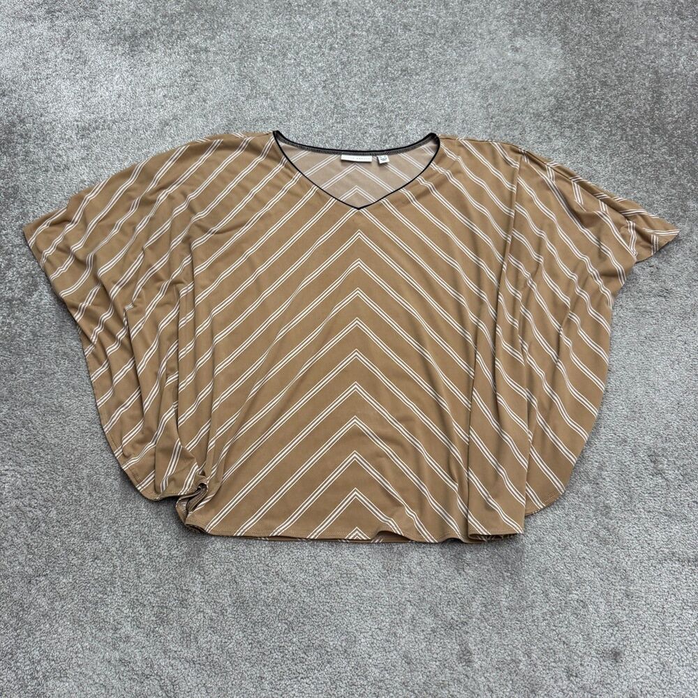 Susan Graver Liquid Knit Batwing Blouse Womens Large Brown Striped V-Neck Flowy